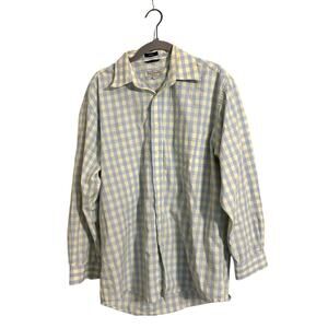 Guy Laroche Blue Yellow Plaid‎ Button Up Shirt Medium